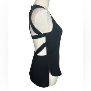 BCBGMaxAzria Black Peplum Open Back Blouse Size XS